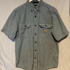 Carhartt Loose Fit Short Sleeve Button-Up Shirt Blue Cotton Men’s Size M